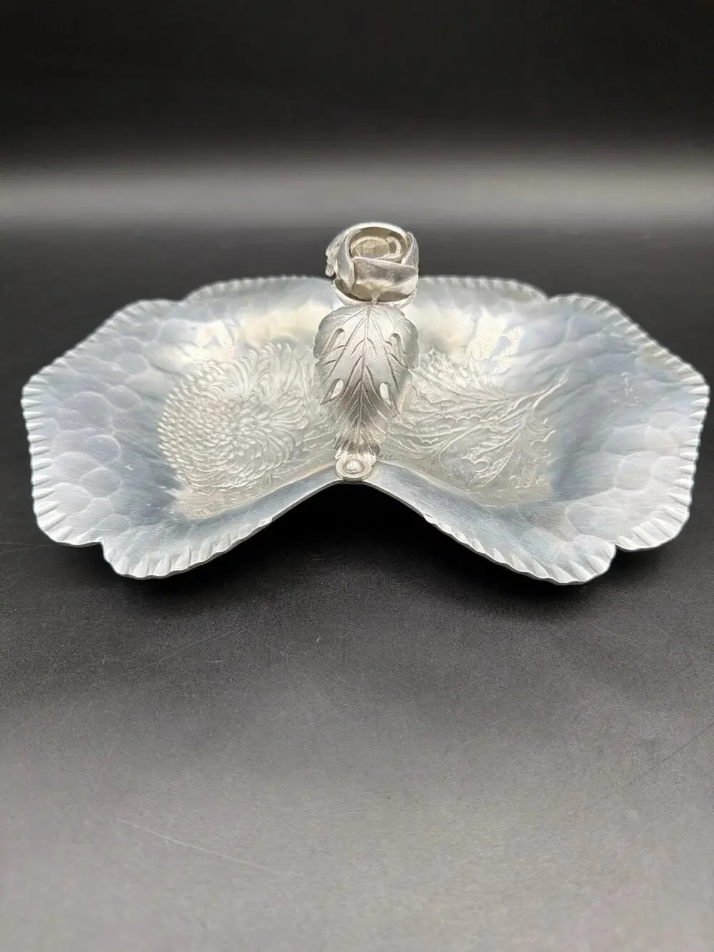 Continental Silverlook 754 Double Candy Nut Dish Rose Handle Aluminum Vintage